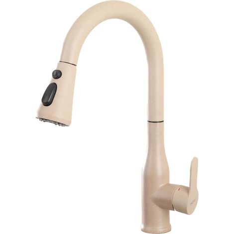Robinet de Cuisine Beige avec Douchette Extractible, Mitigeur Evier Pivotant 3 Jets d'eau, Robinettrie Rotatif 360° pour Evier Double, Acier Inoxydable, Cartouche Céramique