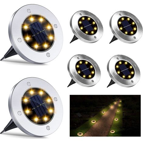 6 lumières extérieures solaires, lumières au sol, lumières de paysage de jardin, lumières de cour, lumières LED à lumière chaude (1/5)