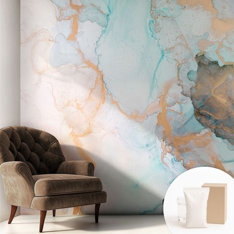 Papier peint décoratif avec colle pour salon, chambre à coucher et bureau – Design moderne et facile à poser Vagues aquarellées 250x250 cm (1/5)