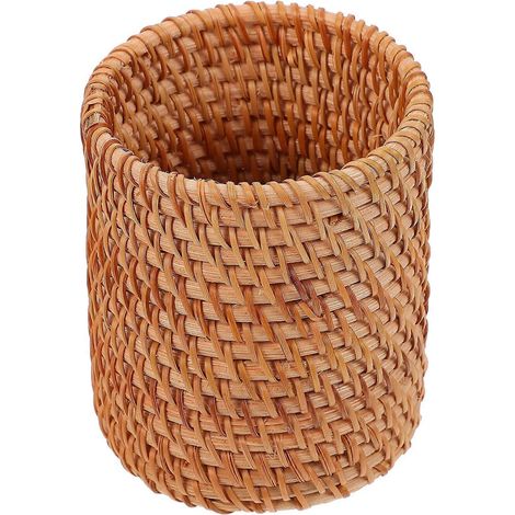 Paniers de rangement tressés, jardinière en jacinthe, pot à crayons, pot à pinceaux de maquillage, vase en bois-7.5X7.5X10CM-Khaki