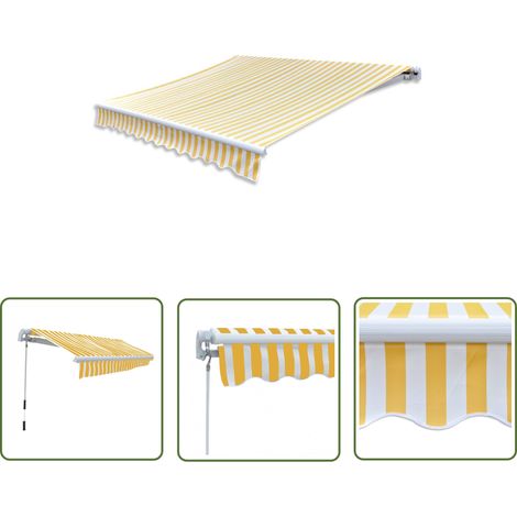 The Living Store Auvent pliable manuel 300 cm Jaune/blanc - Auvent Pliable - Store Banniére - Parasol Mural - Abri Solaire - Protection Solaire (1/5)