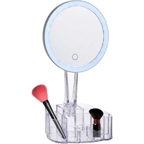 TrAdE Shop Traesio - Specchio Trucco Da Tavolo Con Luce 26 Led Porta Accessori Trasparente Ingrandimento 1x - (1/5)