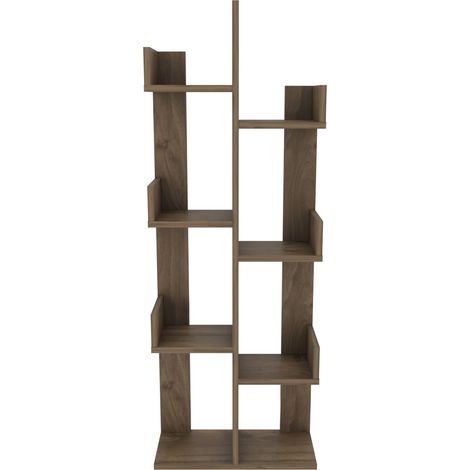 Decorotika Lui 137 Cm Tall Modern Accent Ladder Style Biblothèque Asymetrical Bookshelf Plant Stand - Walnut (1/5)