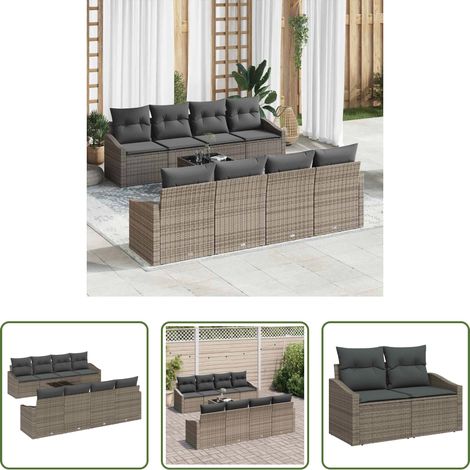 Mobilier extérieur - Ensemble de Canapés avec coussin 7 pcs Gris polyrotin (1/5)