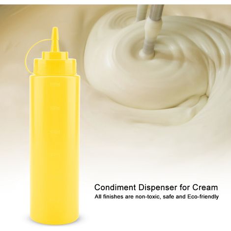 Distributeur de condiments en plastique jaune, 720 ml, lot de 10, pour sauces, huiles, crèmes et vinaigres. (1/5)