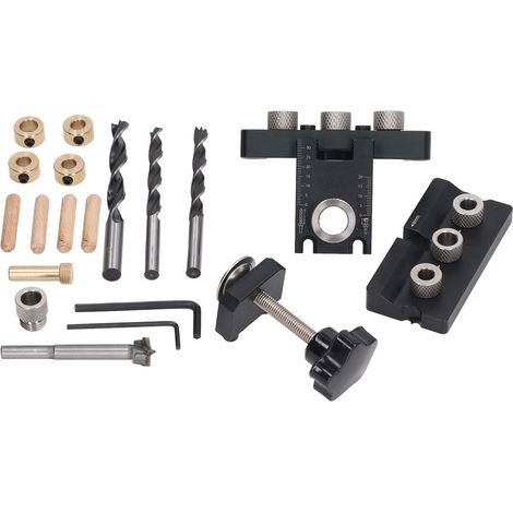 Bohrschablone, Dübelbohrset, Dübelbohrführungsset aus Aluminiumlegierung mit einstellbarer Bohrtiefe, mit Lindenholz