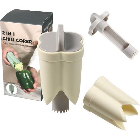 FLITI 2-in-1 Pepper Corer, Pepper Seed Remover Tool, Pepper Deseeder, Vegetable Pepper Cutting Tool, Kitchen Gadget (Beige) (1/4)