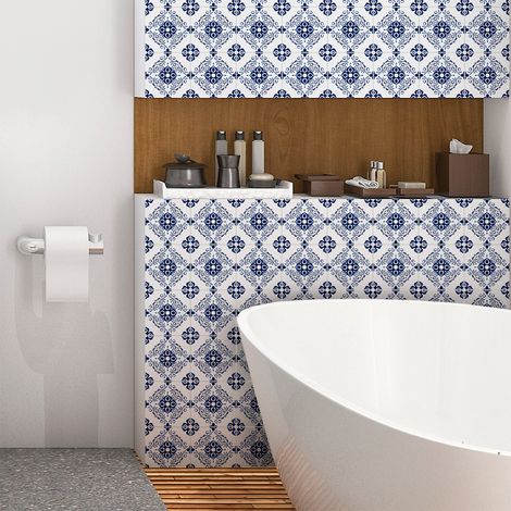 Sticker Mural Carrelage adhésif Cuisine Salle de Bain - 9 STICKERS CARREAUX DE CIMENT AZULEJOS CLIO - 9stickers15x15cm (1/4)
