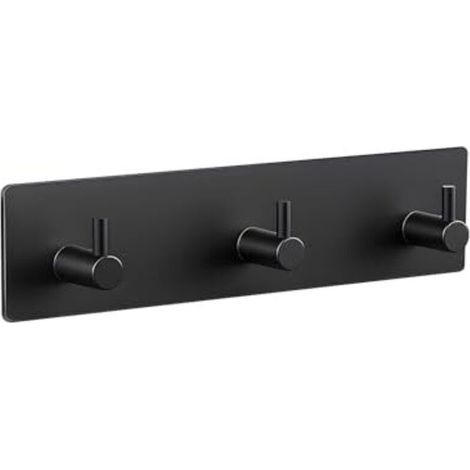 No-drill towel rack, 3 self-adhesive hooks, stainless steel hooks, strong adhesion, durable and waterproof, for bathroom, kitchen and toilet, black (1/5)