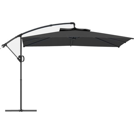 Square deported umbrella 3 x 3 m with handle, cross base, tilting umbrella 360° rotation canvas 180 g/m2 dark gray (1/5)