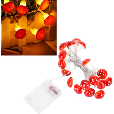 Guirlande lumineuse à 20 LED rouges en forme de champignons, décoration de Noël pour chambre de fille, fonctionne avec un boîtier à piles. (1/5)