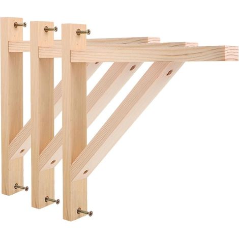 3 Pièces Supports D'Étagère Triangulaires En Bois Massif Support Mural Décoratif Pour Étagère De Cuisine Lampe Suspendue Et Rangement (1/5)