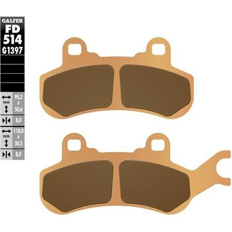 Pastillas de freno Galfer KH682 de metal sinterizado (doradas) para ATV, delantera izquierda, Can-Am.