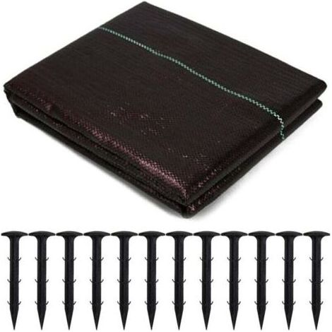 Toiles de Paillage 1m x 5m avec 12pcs Clous de sol, Bâche Anti Mauvaise Herbe, Géotextile Tissées Perméable à l'eau, Anti Repousse pour Jardin Verger (1/5)