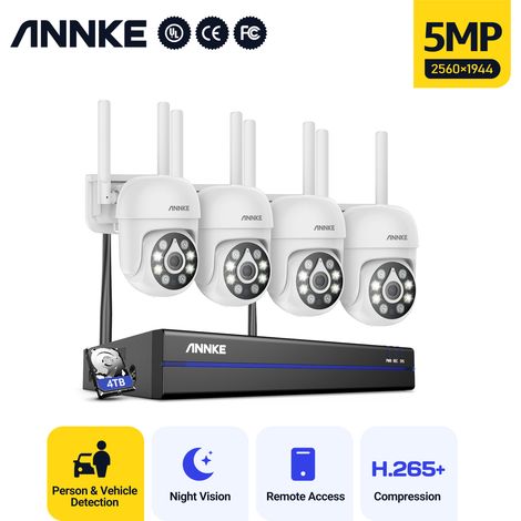 ANNKE Caméra de sécurité sans fil panoramique 360° avec reconnaissance intelligente des personnes, audio bidirectionnel, vision nocturne couleur, 4 To (1/5)