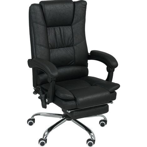 Silla de oficina de masaje con reposapiés, respaldo reclinable y altura regulable, negra (1/4)