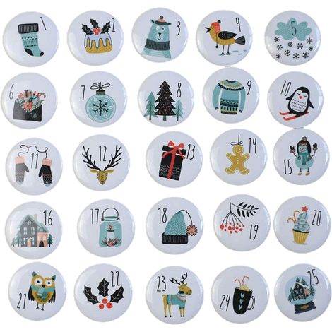 Eosnow Set mit runden Knöpfen für den Weihnachts-Adventskalender mit 1–25 Zahlen für Geschenkdekoration, Bänder, Stoffbeutel, Pakete