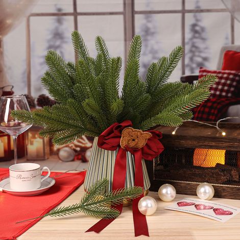Branches de sapin artificiel, plantes vertes, aiguilles de pin, accessoires de fleurs pour couronne de Noël, décoration de jardin, maison  27X8cm  15Pcs Vert (1/5)
