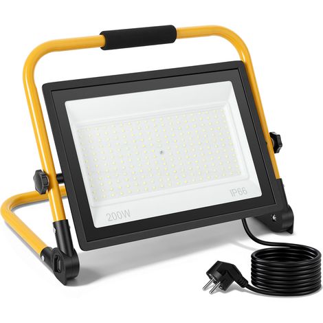 TolleTour Foco LED de obra 200W blanco frío 6500K IP66 lámpara de trabajo con soporte y cable 3m para jardín balcón exterior (1/5)
