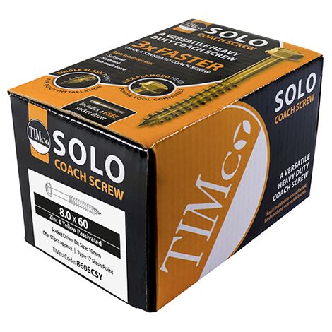 TIMco 12 x 160mm Solo Coach Screws Yellow Zinc Qty 25