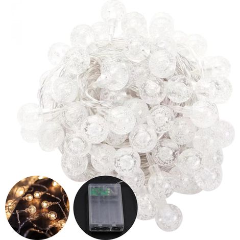 Guirnalda de luces de 3 m de largo con 30 esferas LED, luz fija/modo intermitente, resistente al agua IP44, funciona con pilas AA (3 m, 30 LED). (1/5)