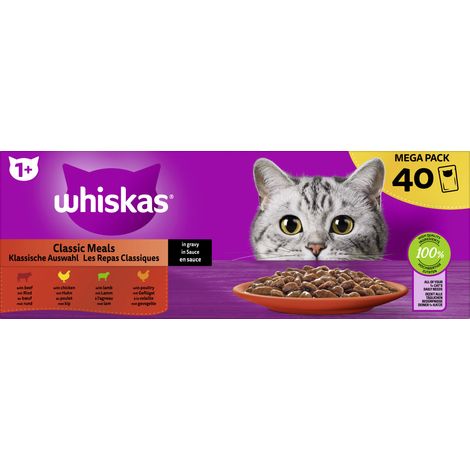 Whiskas Klassische Auswahl Katzennassfutter Adult 40 x 85 g Geflügel in Sauce
