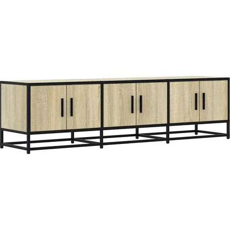 Meuble TV industriel avec grand rangement 150 x 35 x 41 cm en bois d'ingénierie chêne sonoma