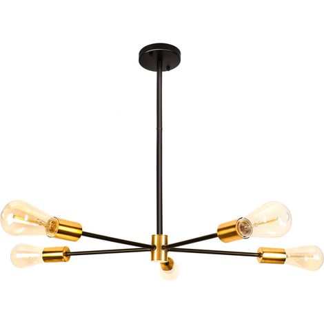 Plafonnier Moderne Noir Lampe De Plafond Rétro Luminaire Plafonnier Intérieur En Métal Lustre Simple À 5 Lumières Pour Couloir, Chambre À Coucher,E27 (1/5)