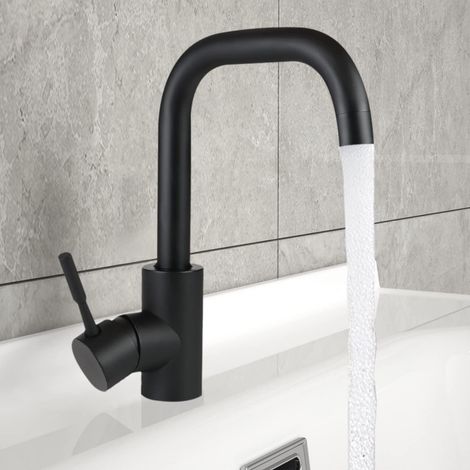Robinet lavabo - 1 unité - Acier inoxydable - Noir mat - Rotatif 360° - Mitigeur eau chaude froide - Salle de bain cuisine (1/5)