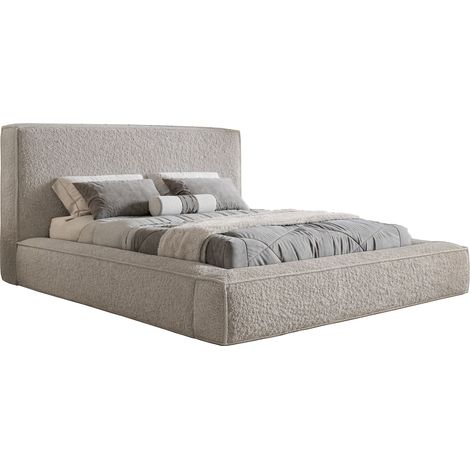 Emporius Lit double 180x200 cm avec rangement, tissu bouclé, sommier en bois - gris clair (1/5)