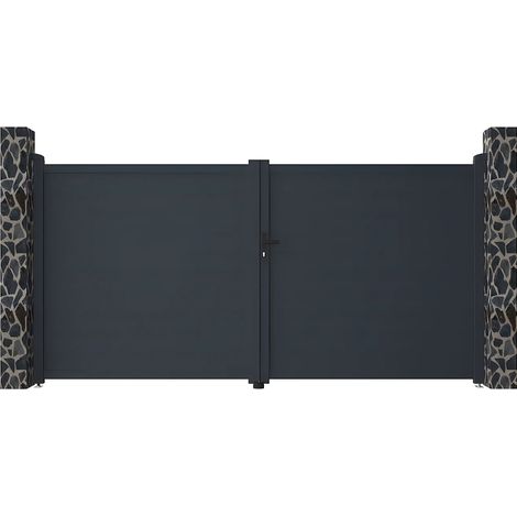 Cancello a battente L355 x H181 cm Alluminio pieno Antracite - NAZARIO (1/5)