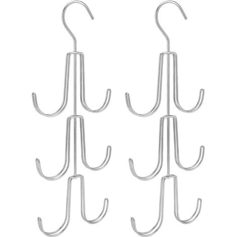 2Pcs Rangement de Sac à Main avec 6 Crochets, Porte Foulard, Rangement Ceinture, Support de Rangement Suspendu, pour Sacs, écharpe, Cravate, Argent (1/5)