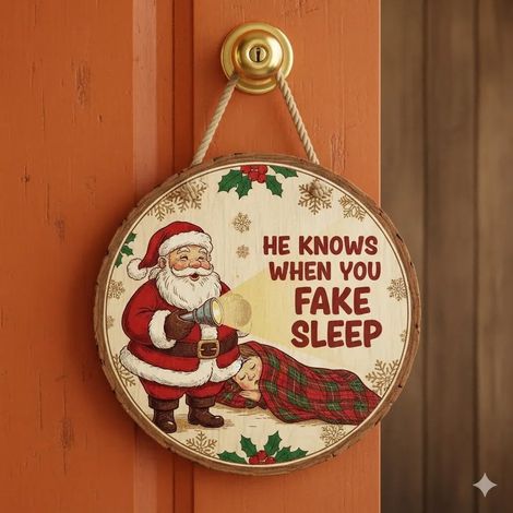 Panneau Porte Noël - Santa Surveillance Squad - Bois Naturel - Décor Extérieur Porte d'Entrée - 30 cm - 1 Pièce (1/2)