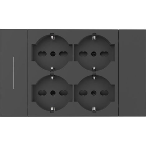 Electraline 22169 Multipresa da incasso Quadra 4 Posti Universali P40, compatibile con tutte le scatole da incasso 3 e 4 posti, Con interruttore/Deviatore, Nero (1/5)