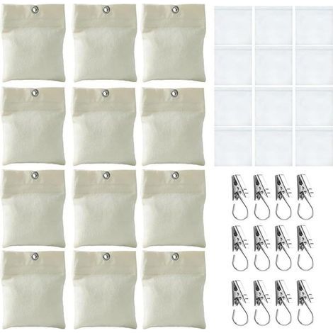 Lot de 12 poids de rideaux d'extérieur, sacs de sable lestés pour terrasse, tonnelle, auvent de tente, ourlet inférieur, coupe-vent, sacs de sable d'ancrage robustes en polyester noir (1/5)