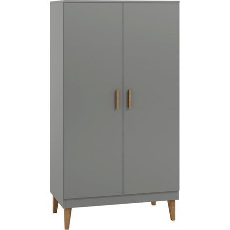 Armoire 2 Portes grise et pieds en bois de chêne Blanka (1/4)