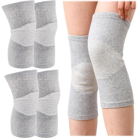 Lot de 4 genouillères en bambou (2 paires) avec compression, pour hommes et femmes, idéales pour le sport (volley-ball, entraînement, etc.). Bandages de compression pour les genoux, support de compres (1/4)