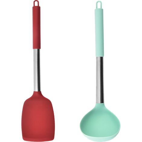 Ustensile De Cuisine En Silicone - Manche En Acier Inoxydable - Résistant À La Chaleur - Adapté Aux Casseroles Antiadhésives - Lot De 2 (1/5)