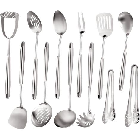 Ensemble d'ustensiles de cuisine en acier inoxydable 18/10, ustensiles de cuisine en acier inoxydable 304, 12 grands ustensiles de cuisine en métal (1/5)
