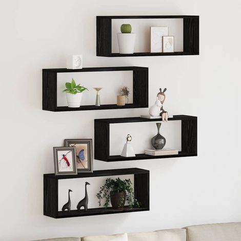 Wandregale mit Regal 4 pcs Schwarz Eichen-Optik 60 x 15 x 23 cm (1/5)