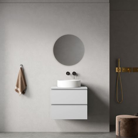 Mobile bagno sospeso 60 cm Bianco Opaco per Lavabo d'appoggio Specchio Tondo - Fiji Paint Top (1/4)