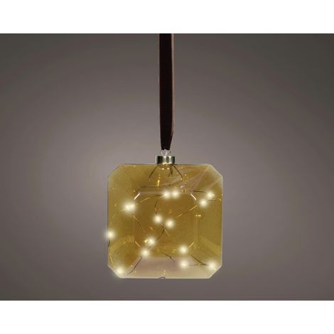 Lumineo LED Hänger batteriebetrieben Glas 14 x 14 cm warmweiß braun