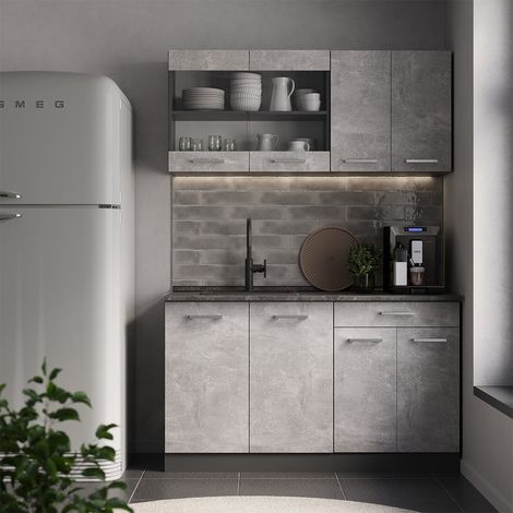 Cuisine R-Line, Béton/Anthracite, 140cm, PT Chêne, Vicco