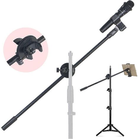 Trépied de microphone réglable noir de 43 cm avec pince ajustable, bras articulé et support vidéo en direct pivotant. Installation facile. (1/5)