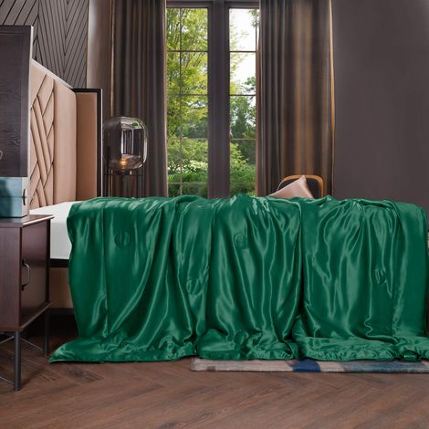 Couverture 100 % soie de mûrier à l'intérieur et à l'extérieur pour canapé, bureau, voyage, enfant 53x70 inch vert émeraude (1/5)