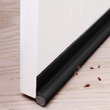 Burlete inferior para puerta de 96 cm, de una sola cara, con tira de sellado autoadhesiva para puertas, protector contra corrientes de aire y ruido en climas fríos (negro). (1/5)
