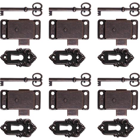 Serrure Ancienne Décorative en Fer Marron, Lot de 6 Sets de Sets de Sets Style Vintage Rétro, pour Coffre à Outils et Boîte Présent, Remplacement D’ancienne Fermeture (1/5)