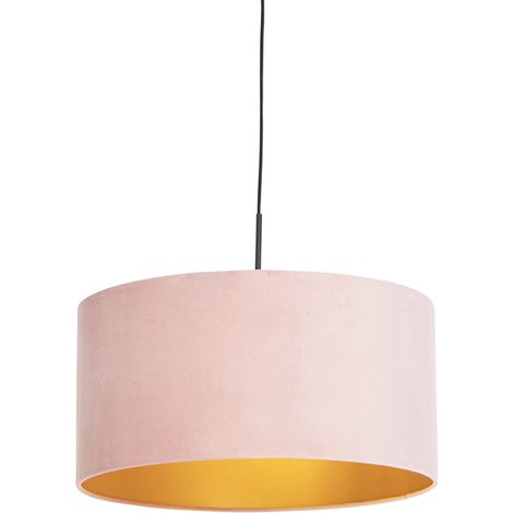 Hängelampe mit Veloursschirm rosa mit Gold 50 cm - Combi
