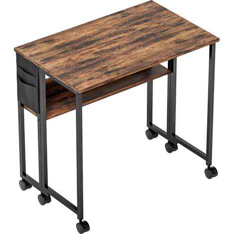 Table pliante à roulettes 80 x 50 cm avec tablette et pochette de rangement, brun rustique (1/5)