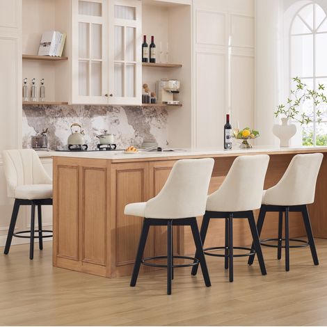 Sgabello da bar girevole con schienale, chenille beige, set da 2, 53,5 x 53 x 94,5 cm DESVIAE (1/5)